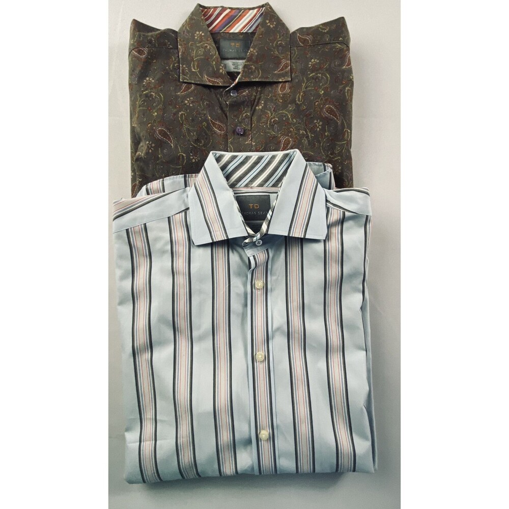 Lot of 2 Thomas Dean Mens Long Sleeve Flip Cuff Button Up Shirts Size Medium